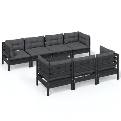 Set Salotto da Giardino con Cuscini 8 pz Legno Massello di Pino