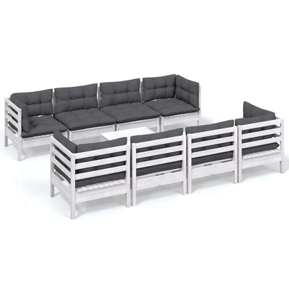 Set Salotto Giardino con Cuscini 9 pz in Legno Massello di Pino