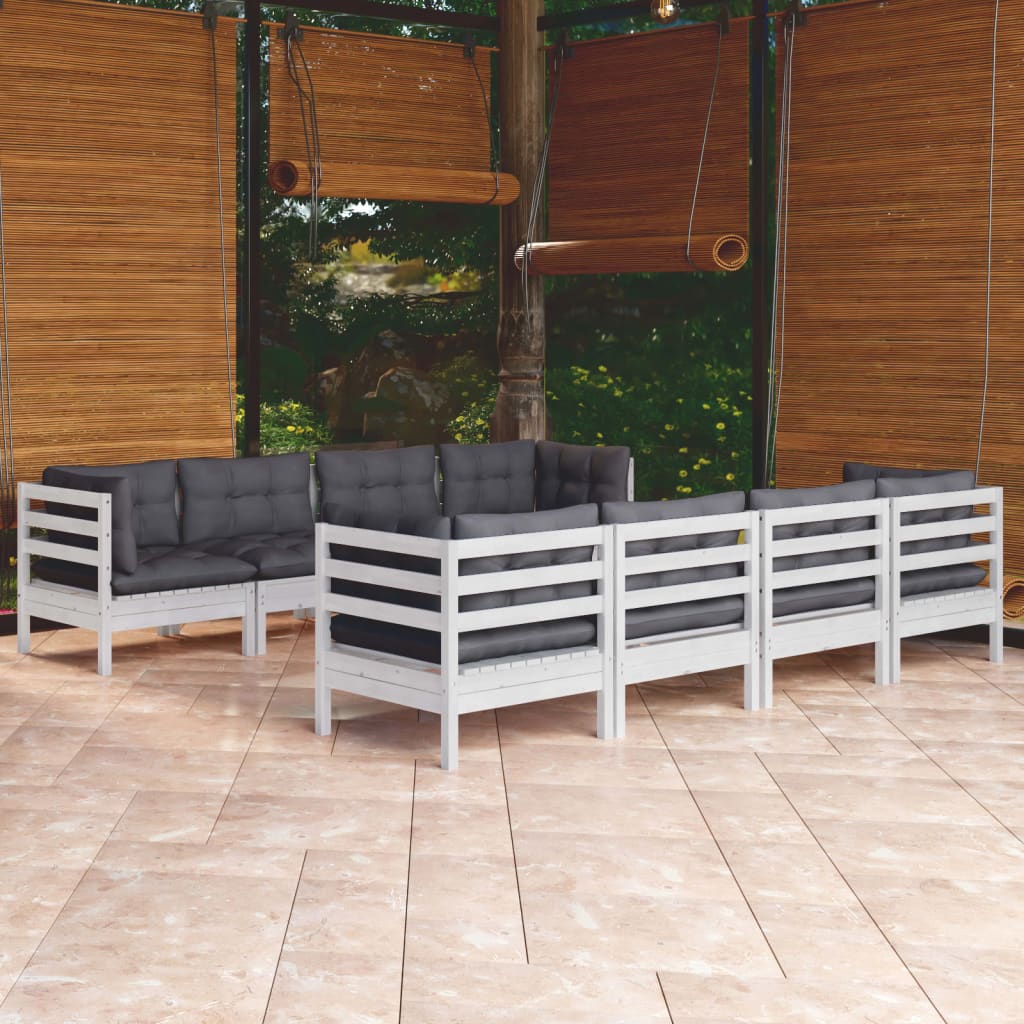 Set Salotto Giardino con Cuscini 9 pz in Legno Massello di Pino