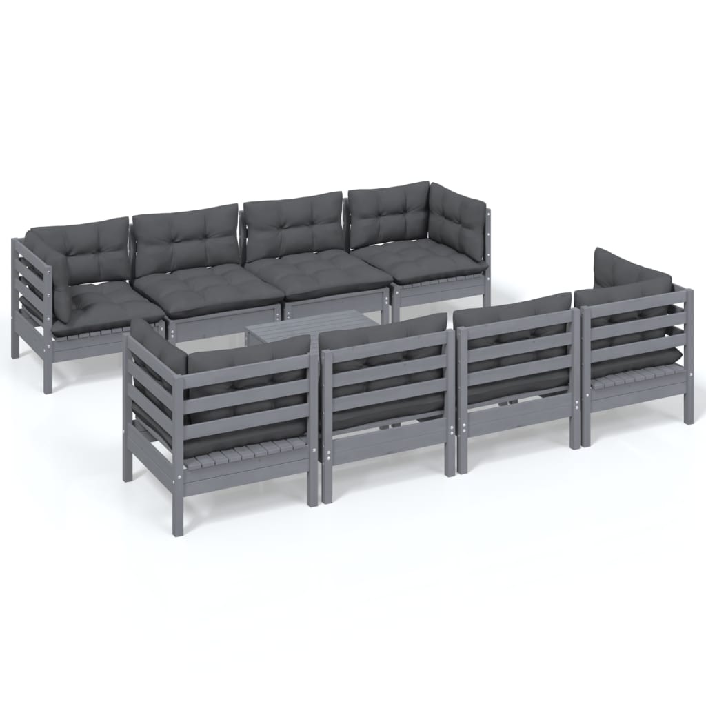 Set Salotto Giardino con Cuscini 9 pz in Legno Massello di Pino