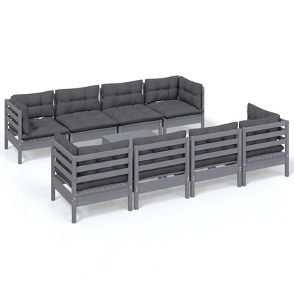 Set Salotto Giardino con Cuscini 9 pz in Legno Massello di Pino