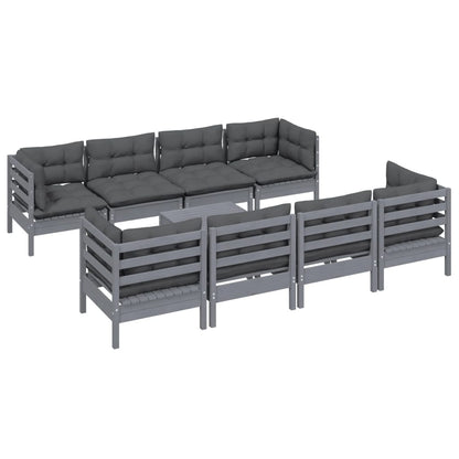 Set Salotto Giardino con Cuscini 9 pz in Legno Massello di Pino