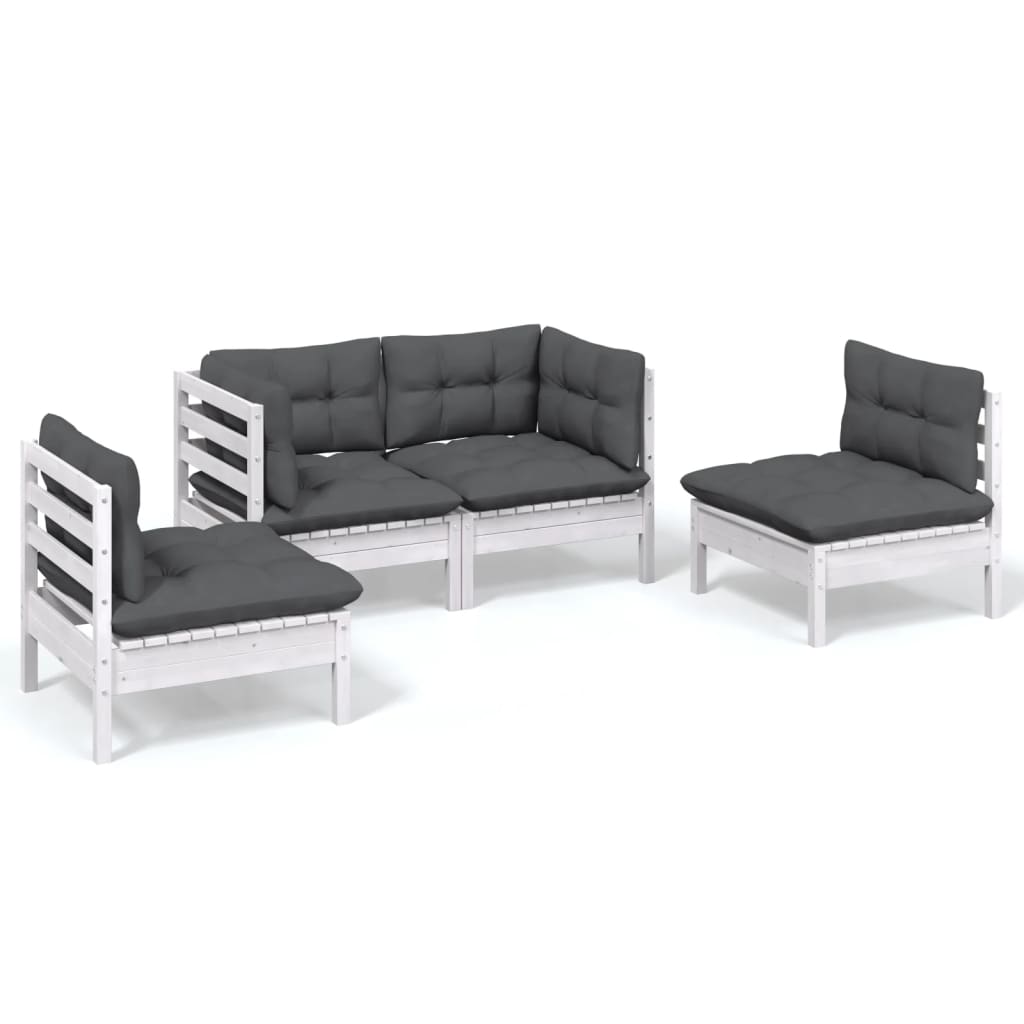Set Salotto da Giardino 4 pz con Cuscini Legno Massello di Pino