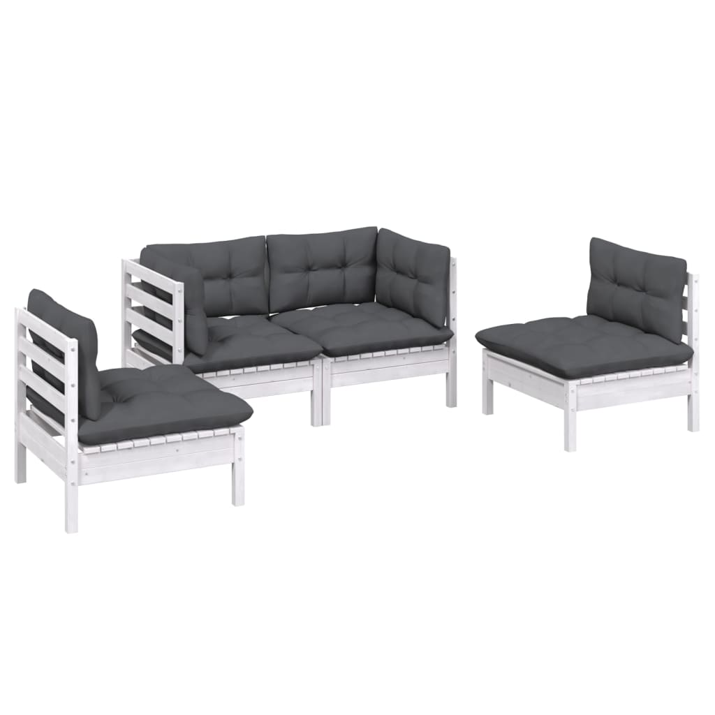 Set Salotto da Giardino 4 pz con Cuscini Legno Massello di Pino
