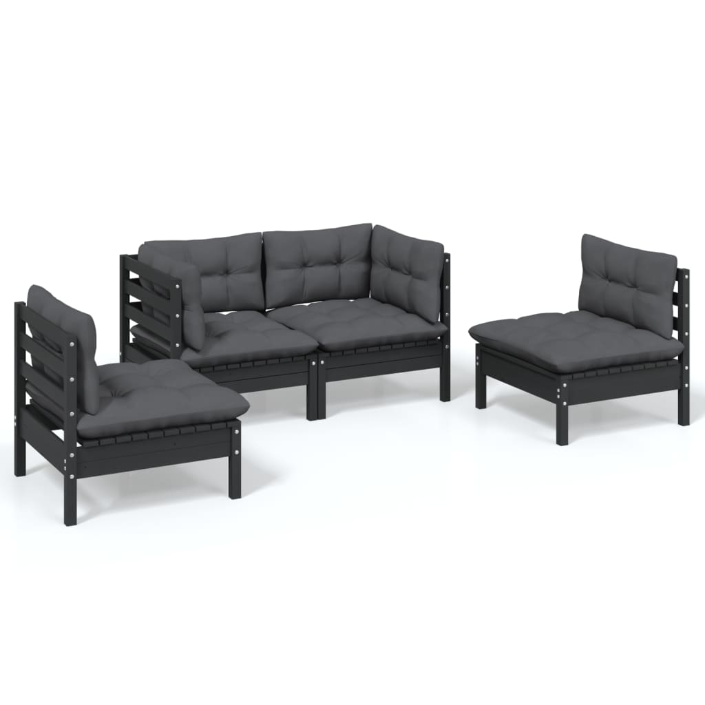 Set Salotto da Giardino 4 pz con Cuscini Legno Massello di Pino