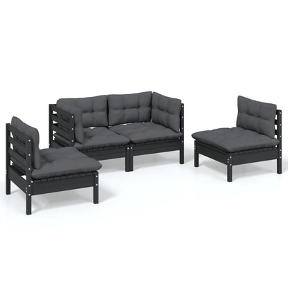 Set Salotto da Giardino 4 pz con Cuscini Legno Massello di Pino