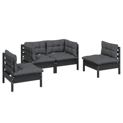 Set Salotto da Giardino 4 pz con Cuscini Legno Massello di Pino