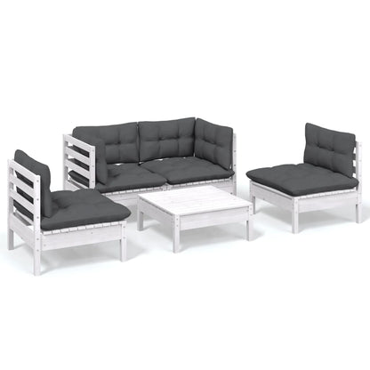 Set Salotto da Giardino 5pz con Cuscini Legno Massello di Pino