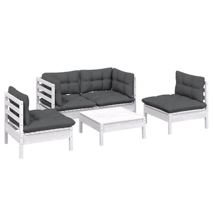 Set Salotto da Giardino 5pz con Cuscini Legno Massello di Pino