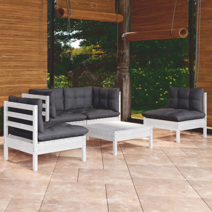 Set Salotto da Giardino 5pz con Cuscini Legno Massello di Pino