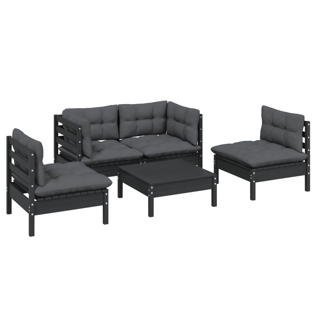 Set Divani da Giardino 5 pz con Cuscini Legno Massello di Pino