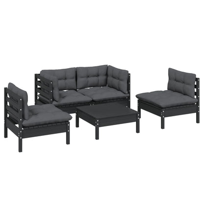 Set Divani da Giardino 5 pz con Cuscini Legno Massello di Pino
