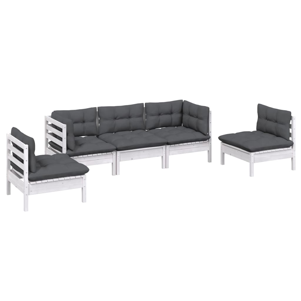 Set Salotto da Giardino 5pz con Cuscini Legno Massello di Pino