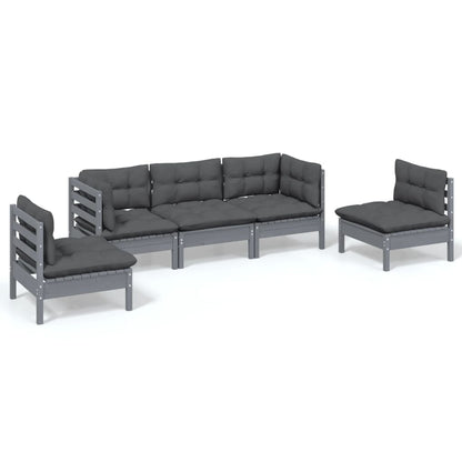 Set Salotto da Giardino 5pz con Cuscini Legno Massello di Pino