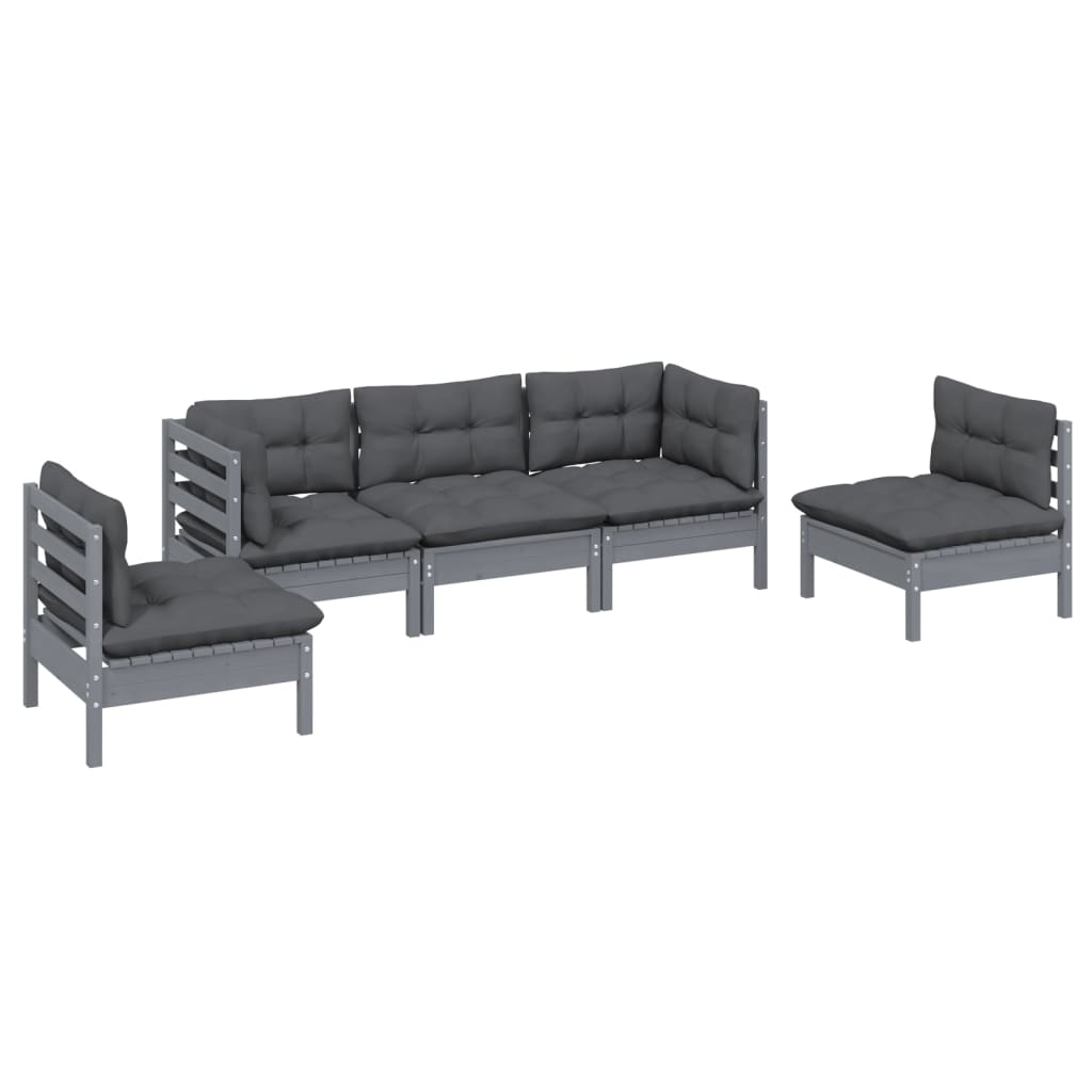 Set Salotto da Giardino 5pz con Cuscini Legno Massello di Pino