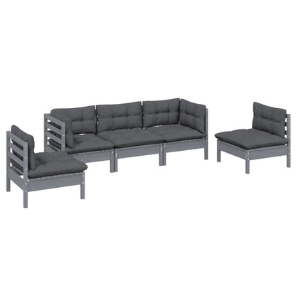 Set Salotto da Giardino 5pz con Cuscini Legno Massello di Pino