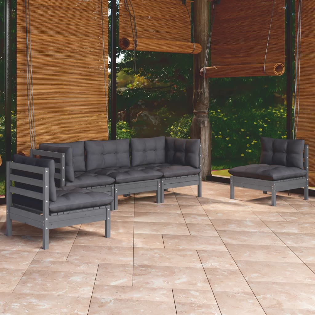 Set Salotto da Giardino 5pz con Cuscini Legno Massello di Pino