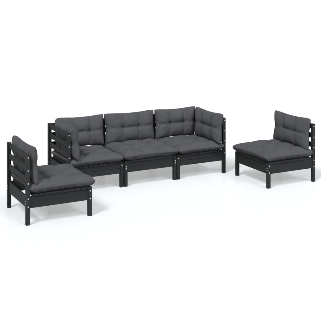 Set Salotto da Giardino 5pz con Cuscini Legno Massello di Pino