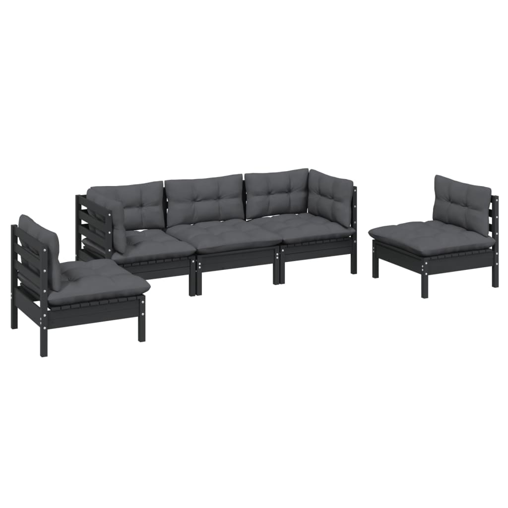 Set Salotto da Giardino 5pz con Cuscini Legno Massello di Pino