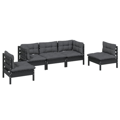 Set Salotto da Giardino 5pz con Cuscini Legno Massello di Pino