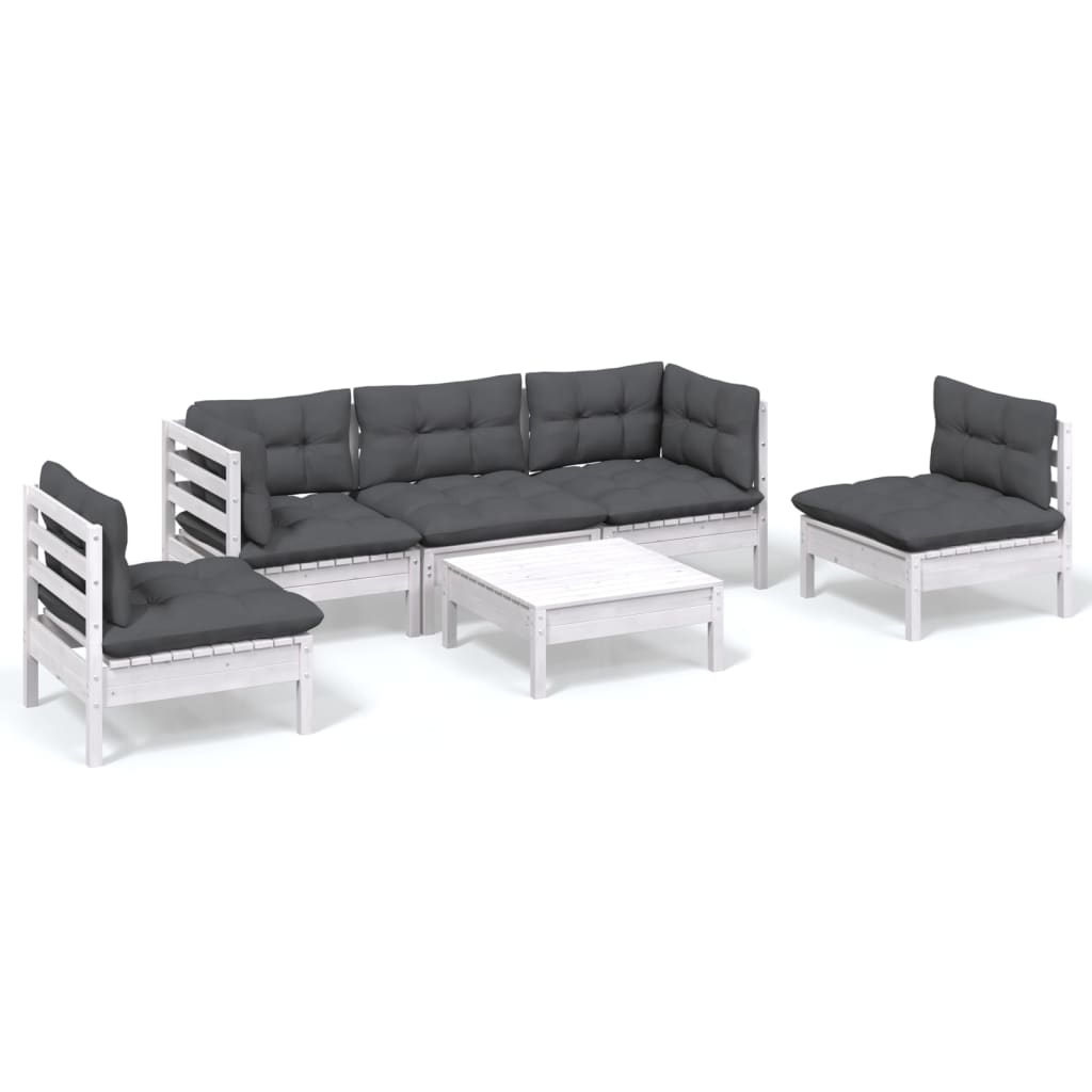 Set Salotto da Giardino 6 pz con Cuscini Legno Massello di Pino