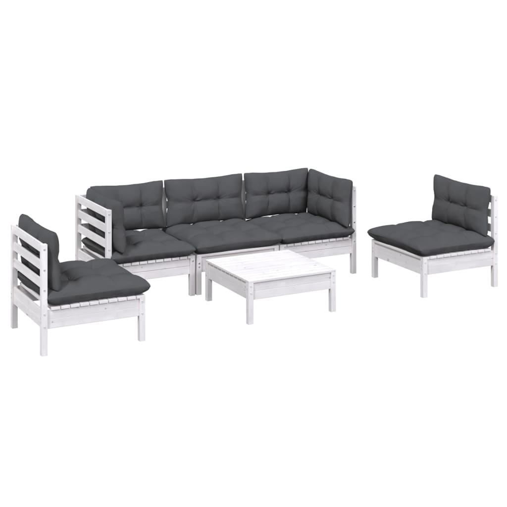 Set Salotto da Giardino 6 pz con Cuscini Legno Massello di Pino