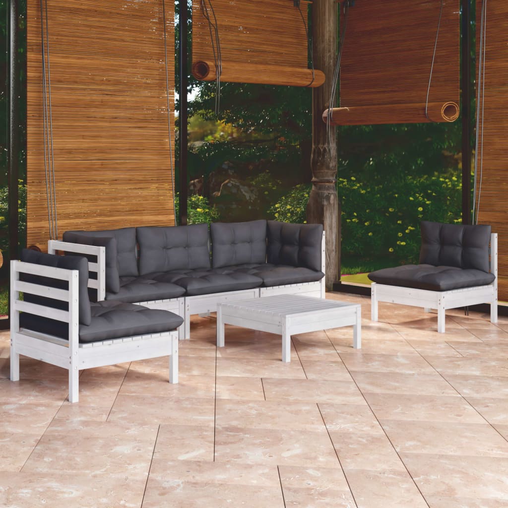 Set Salotto da Giardino 6 pz con Cuscini Legno Massello di Pino