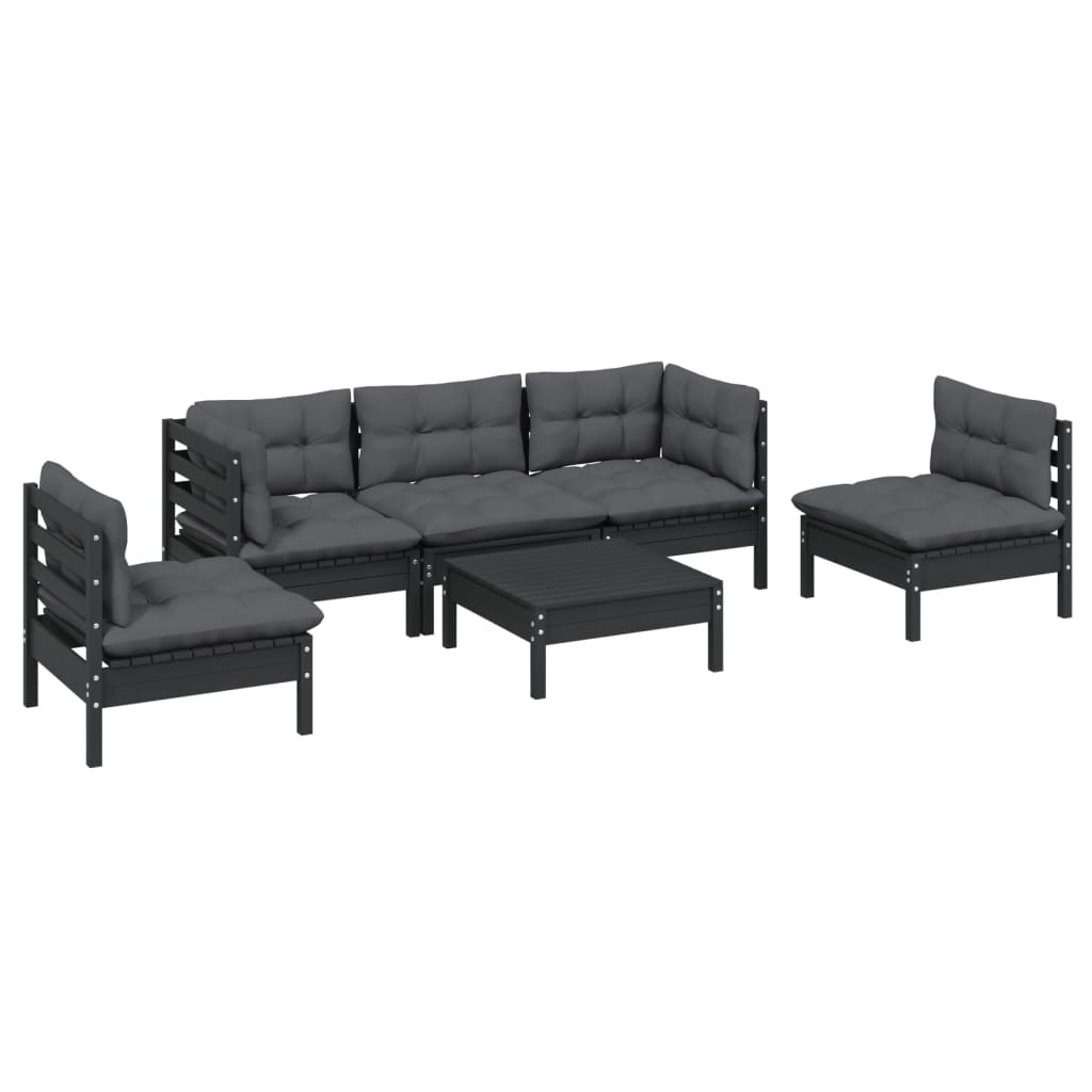 Set Salotto da Giardino 6 pz con Cuscini Legno Massello di Pino
