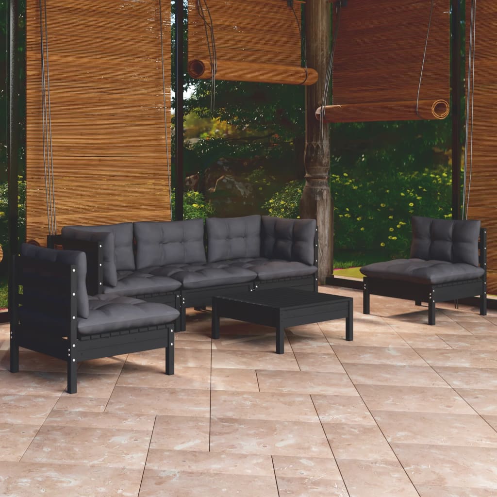 Set Salotto da Giardino 6 pz con Cuscini Legno Massello di Pino