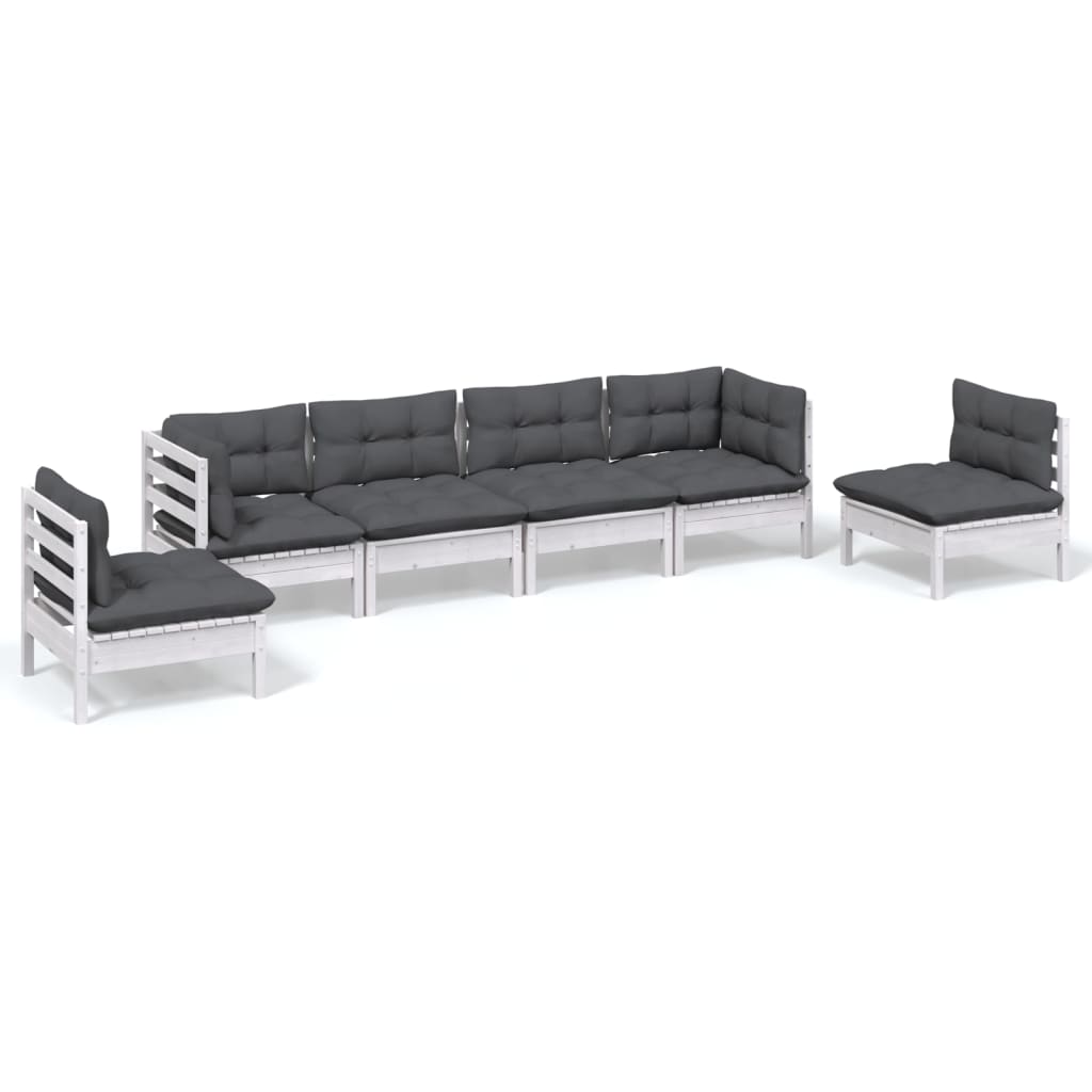 Set Salotto da Giardino 6 pz con Cuscini Legno Massello di Pino