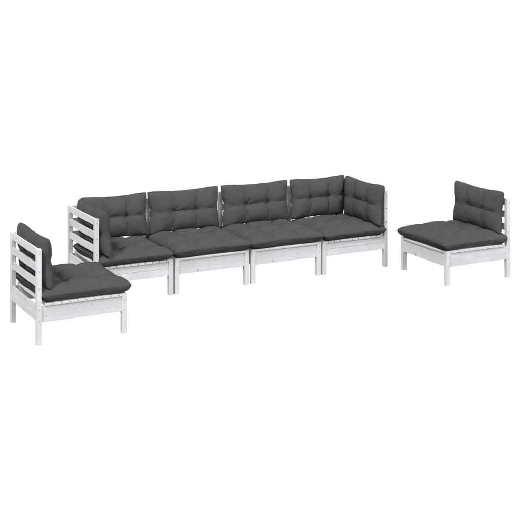 Set Salotto da Giardino 6 pz con Cuscini Legno Massello di Pino