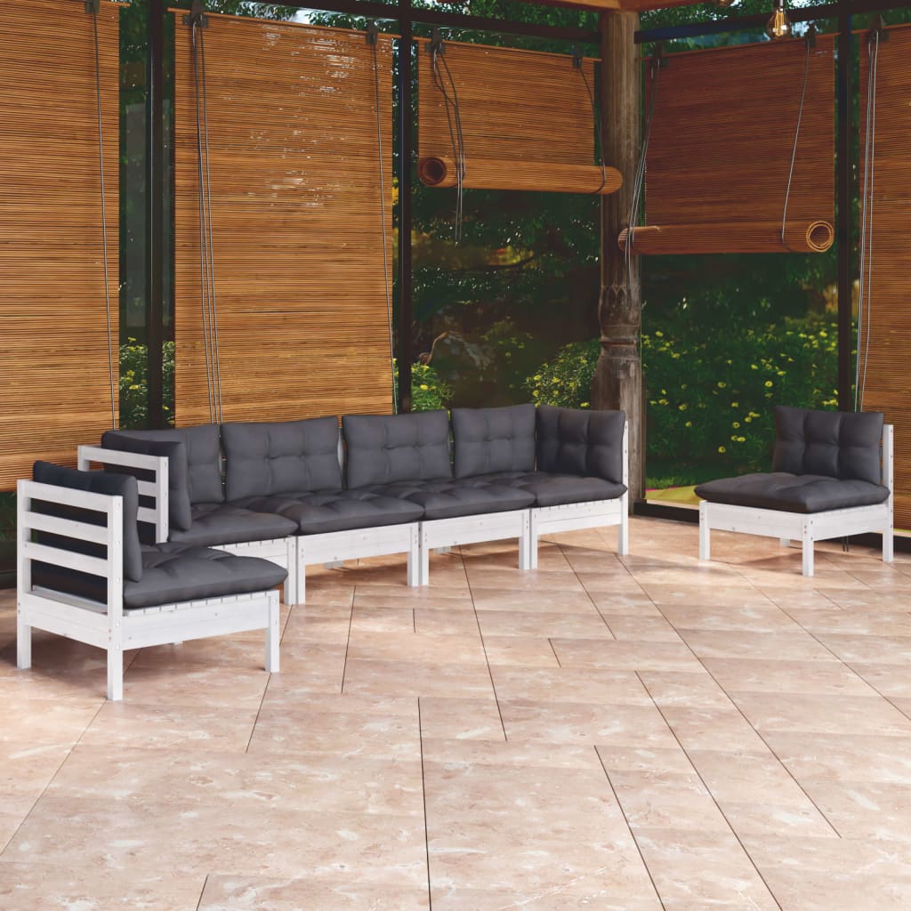 Set Salotto da Giardino 6 pz con Cuscini Legno Massello di Pino