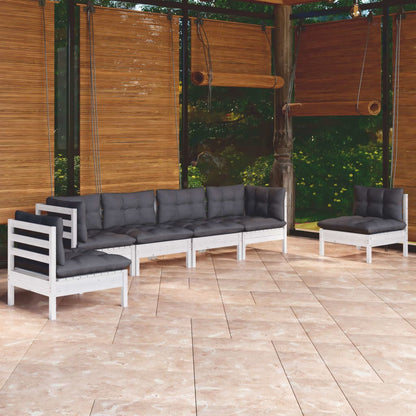 Set Salotto da Giardino 6 pz con Cuscini Legno Massello di Pino