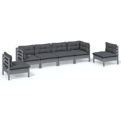Set Salotto da Giardino 6 pz con Cuscini Legno Massello di Pino