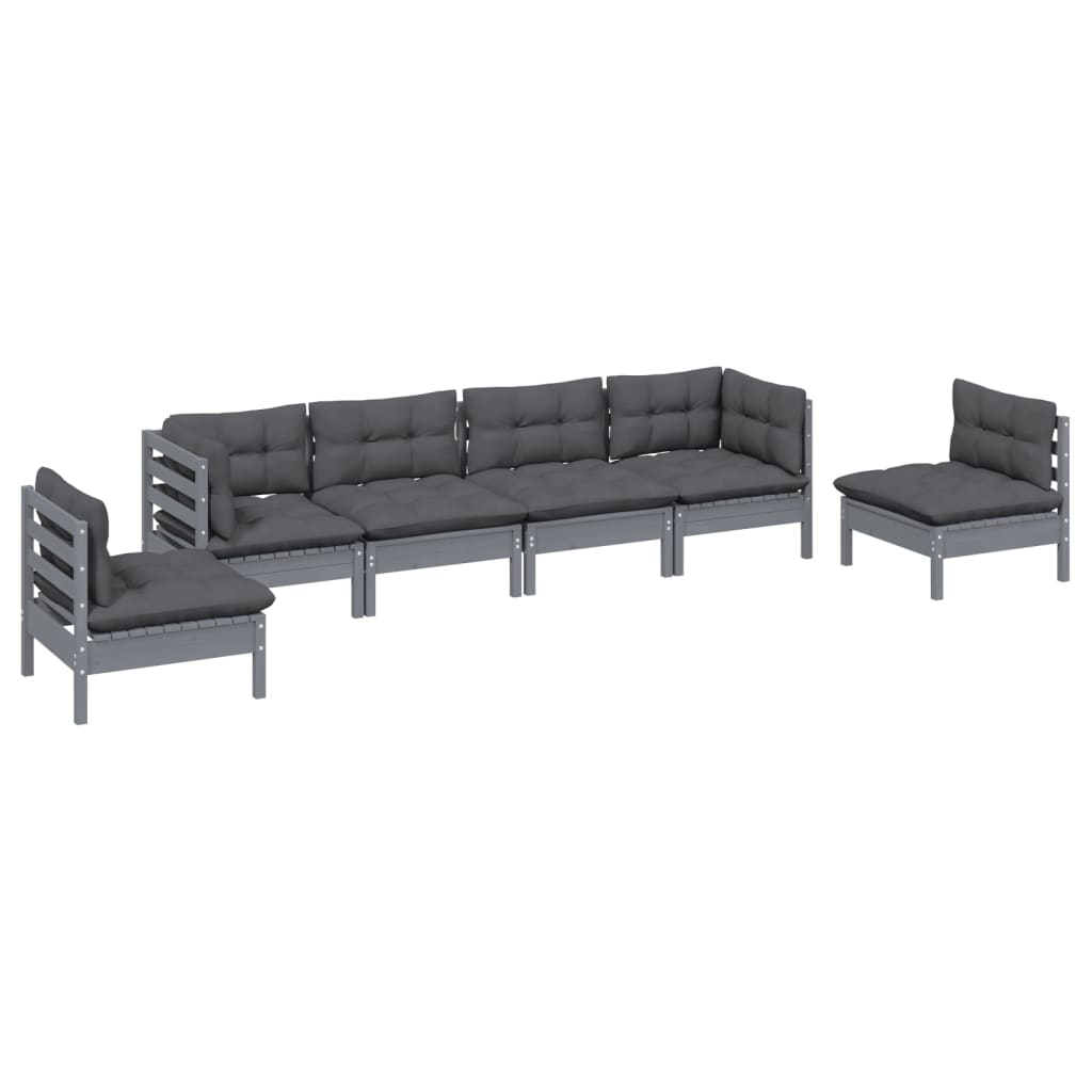 Set Salotto da Giardino 6 pz con Cuscini Legno Massello di Pino