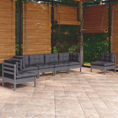 Set Salotto da Giardino 6 pz con Cuscini Legno Massello di Pino