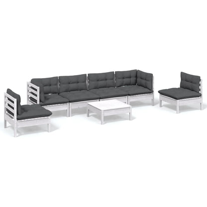 Set Salotto da Giardino 7pz con Cuscini Legno Massello di Pino