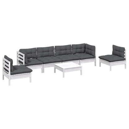 Set Salotto da Giardino 7pz con Cuscini Legno Massello di Pino