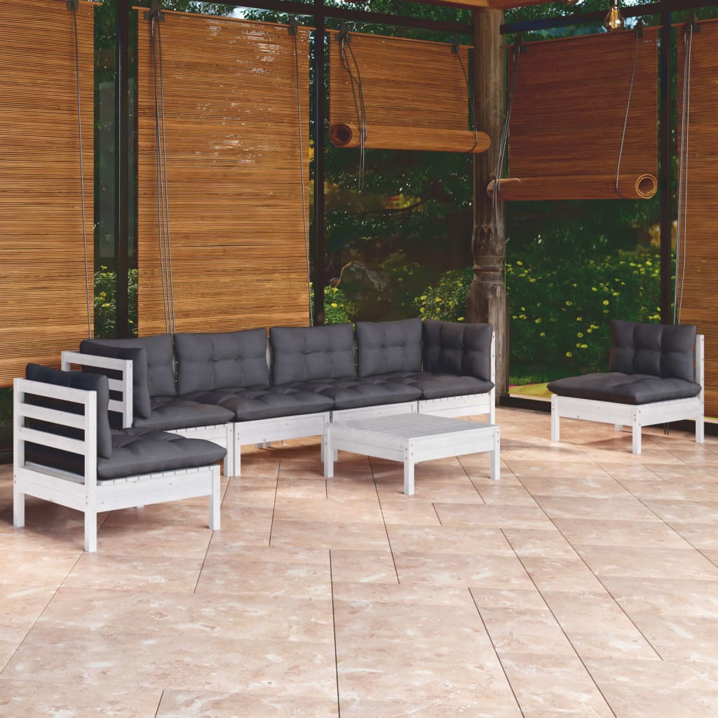 Set Salotto da Giardino 7pz con Cuscini Legno Massello di Pino