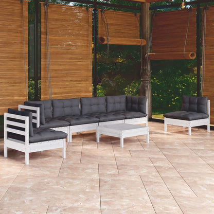 Set Salotto da Giardino 7pz con Cuscini Legno Massello di Pino