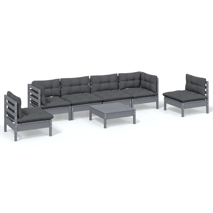 Set Salotto da Giardino 7pz con Cuscini Legno Massello di Pino