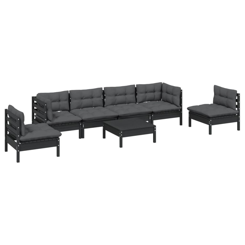Set Salotto da Giardino 7pz con Cuscini Legno Massello di Pino