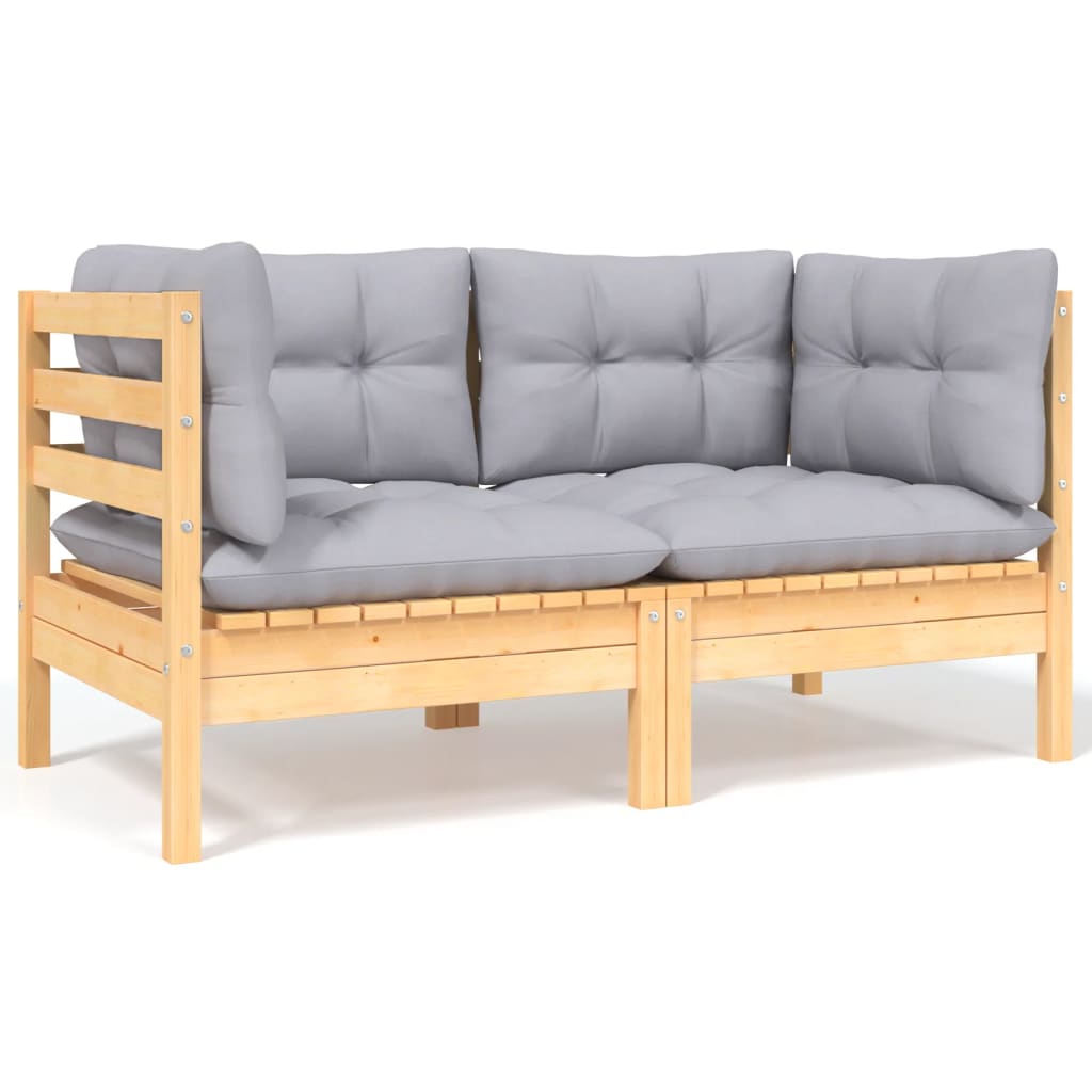 Set Divani da Giardino 6 pz con Cuscini Grigi Massello di Pino