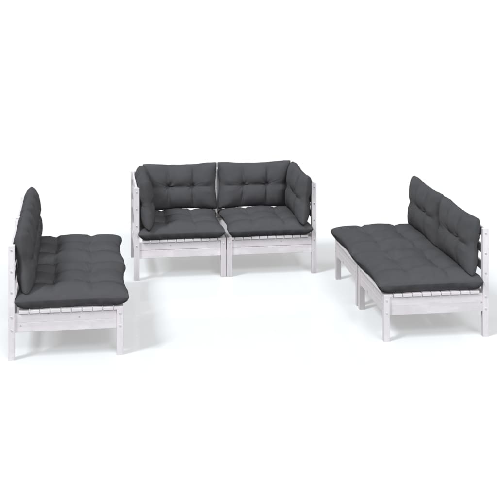 Set Salotto da Giardino 6 pz con Cuscini Legno Massello di Pino