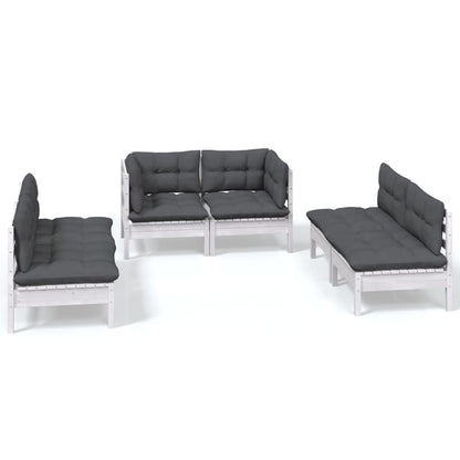 Set Salotto da Giardino 6 pz con Cuscini Legno Massello di Pino