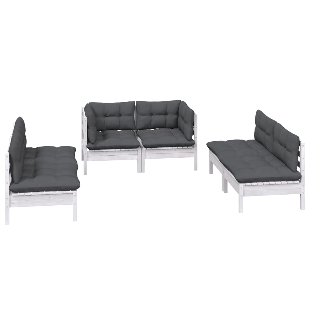 Set Salotto da Giardino 6 pz con Cuscini Legno Massello di Pino