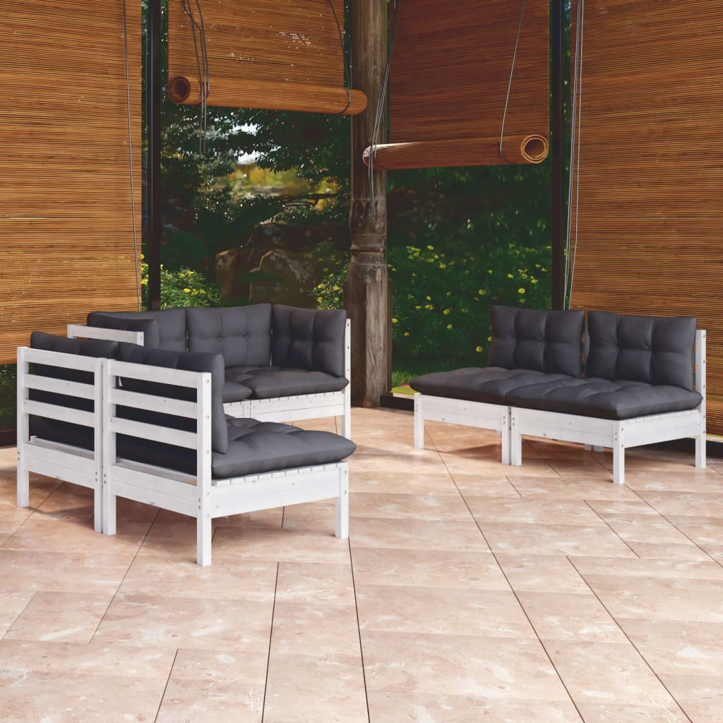 Set Salotto da Giardino 6 pz con Cuscini Legno Massello di Pino