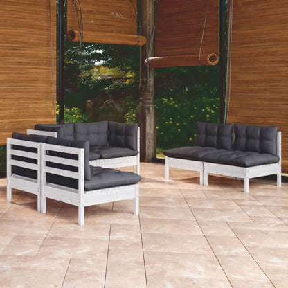 Set Salotto da Giardino 6 pz con Cuscini Legno Massello di Pino
