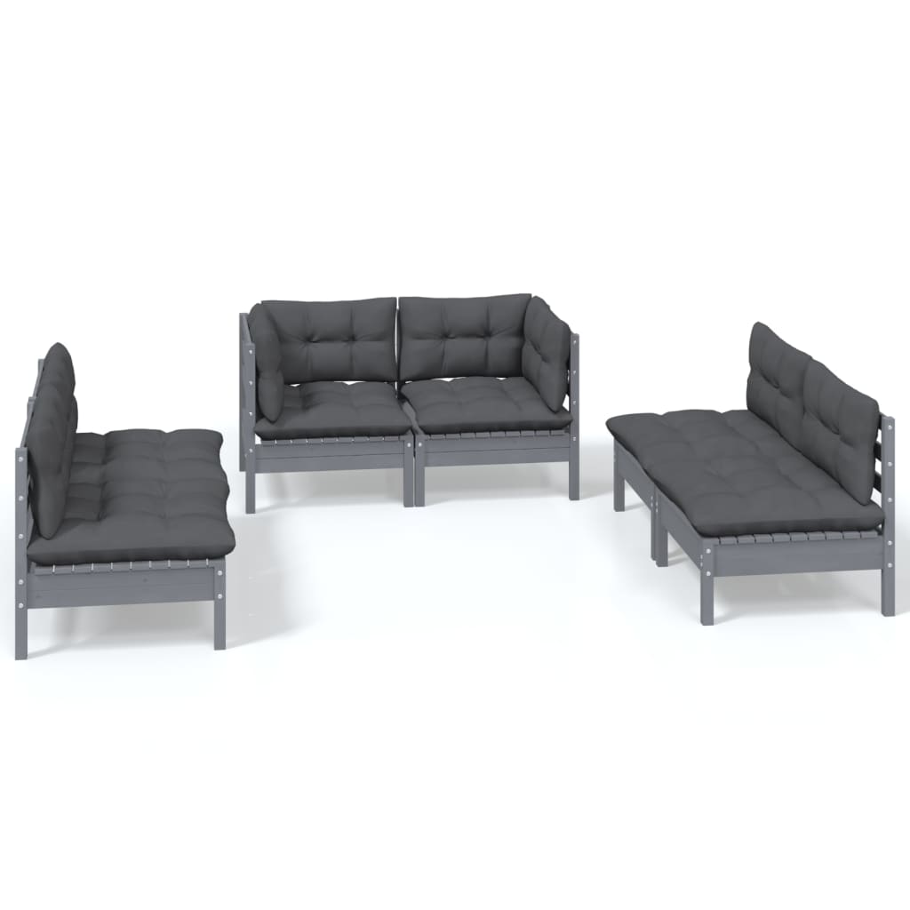 Set Salotto da Giardino 6 pz con Cuscini Legno Massello di Pino