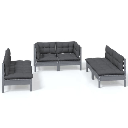 Set Salotto da Giardino 6 pz con Cuscini Legno Massello di Pino
